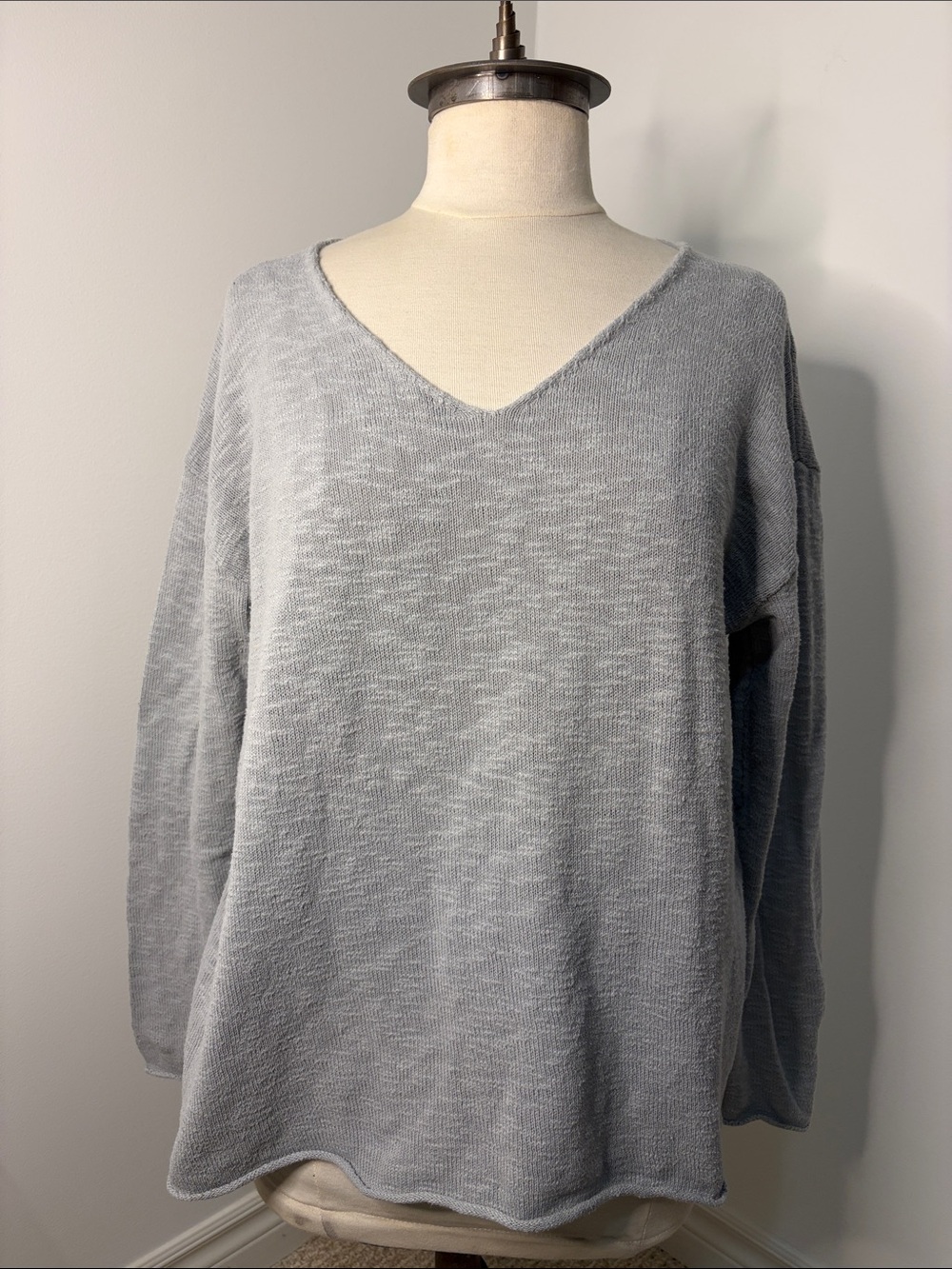 Light Gray V-Neck Womens Sweater 100% Cotton